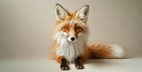 Full-length close-up portrait of a red fox. isolated on gray background. Generative AI