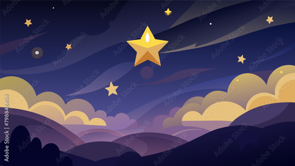 Poster as the sky darkens the stars begin to appear adding to the magical atmosphere.. vector illustration
