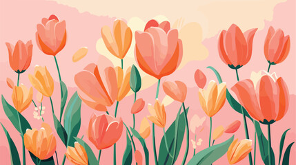 Fototapeta na wymiar Floral interior poster card. Spring garden flowers