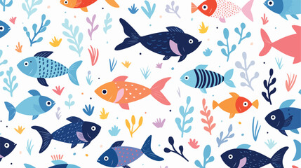 Cute aquarium fishes seamless pattern design. Endle