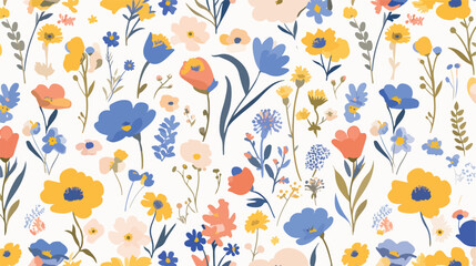 Fototapeta na wymiar Floral seamless pattern with spring blooming perenn