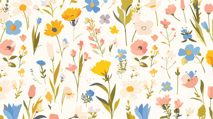 Floral seamless pattern with wild blooming flowers