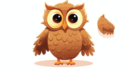 Cute brown owl sitting with folded wings isolated o