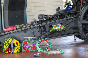 Anzac day, remembrance of fallen soldiers veterans, memorial small country rural town, Australia,...