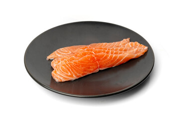 Fresh Salmon Fillet Slice Isolated, Raw Norwegian Red Fish, Trout Meat Piece on White
