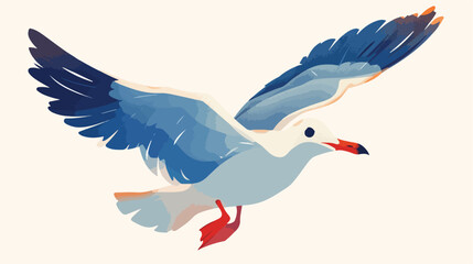 Fototapeta premium Flying gull with wings up flat vector illustration.