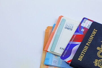 passport and euro banknotes