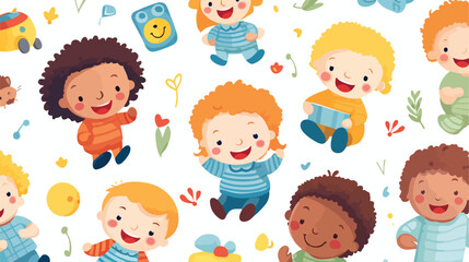 Cute colorful children smiling having fun seamless