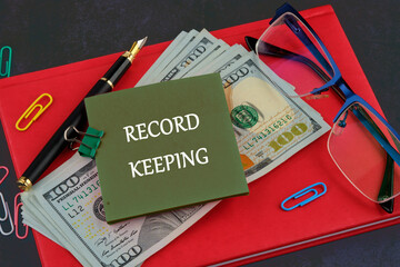 Business concept. education concept. Text record keeping on a sticker on the background of a...