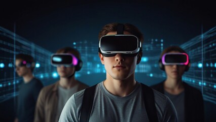 illustration a man with vr glasses, digital light effect