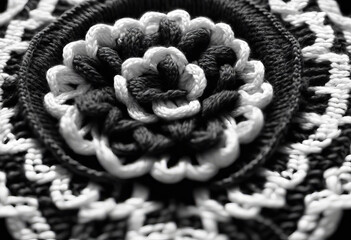white Pattern flower Knitted vector ribbon illustration Black Background Abstract Texture Design Isolated Fashion Frame Vintage Art Retro Line S - obrazy, fototapety, plakaty