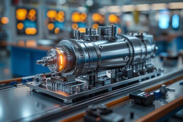 Fototapeta premium Industrial machinery with advanced metal parts illustrating the complexity and innovation in modern mechanical design and automation
