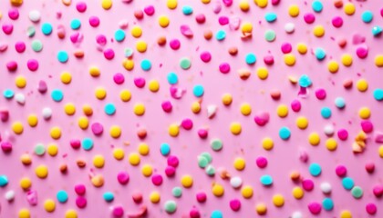 'colorful sprinkles sugar background confetti pink sprinkle flat lay decoration placer food abstract abundance anniversary baking birthday cake candy carnival celebrate chaotic confection co' - Powered by Adobe