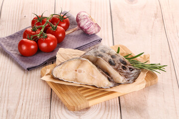 Raw wolffish steak for cooking