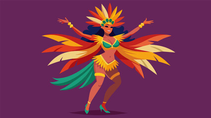 A solo dancer mesmerizing the audience with a powerful Samba routine wearing a vibrant and elaborate costume.. Vector illustration