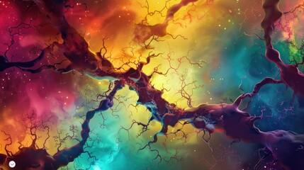 Neuron digital depiction on colorful backdrop