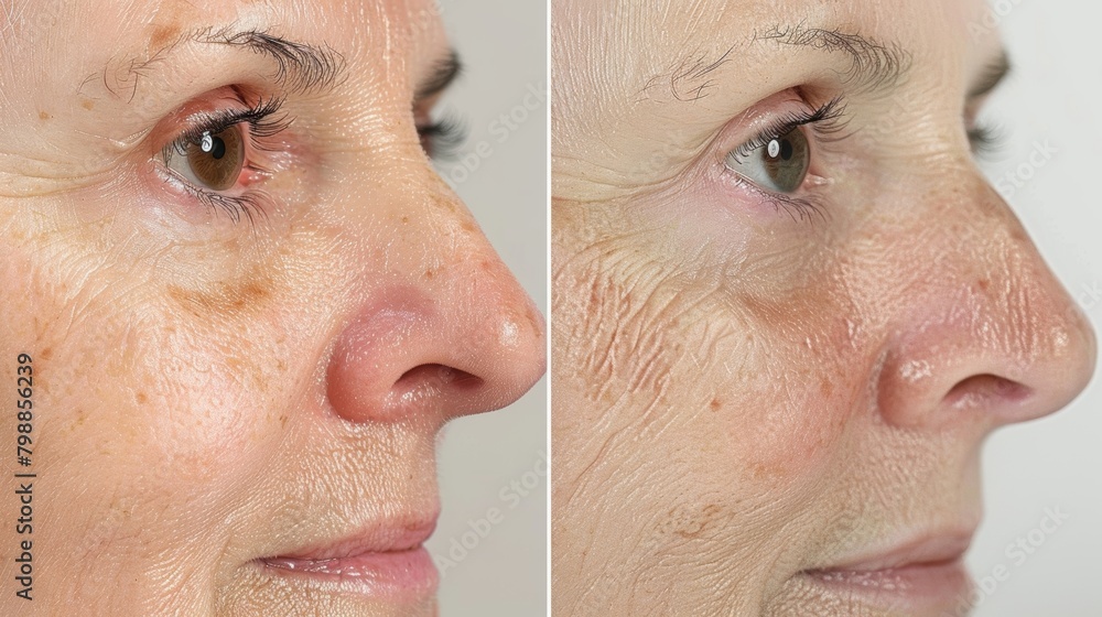 Poster a beforeandafter image of a persons face with the first showing pale and tired skin and the second s