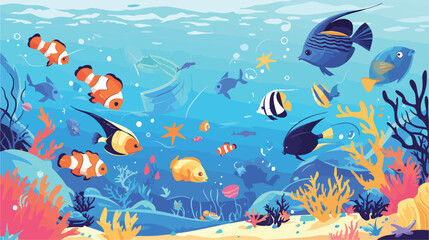 Fototapeta na wymiar Bundle of web banner templates with fish living in