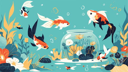 Naklejka na ściany i meble Bundle of web banner templates with fish living in