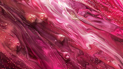 Glowing ruby marble ink dancing softly within a magical abstract landscape, illuminated by ethereal glitters, igniting passion and vitality.