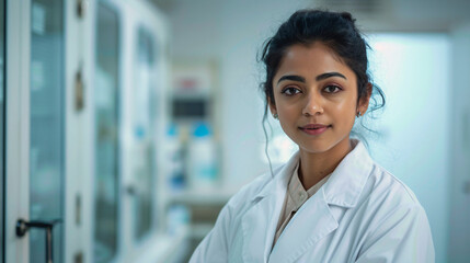 Portrait of a indian female doctor in hospital.