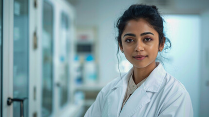 Fototapeta premium Portrait of a indian female doctor in hospital.