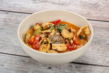 Thai red spicy curry with chicken