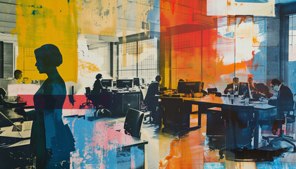 People in office collage - obrazy, fototapety, plakaty