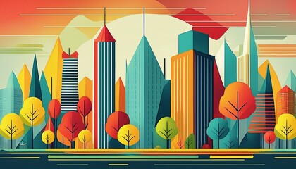 Skyline with towers, flat illustration