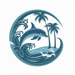 Dolphin Jumping, Palm Trees Background