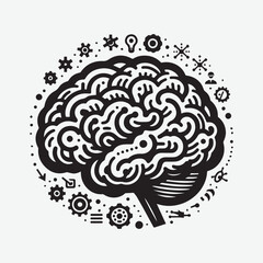 A Brain black & white vector. Human brain medical vector icon illustration isolated on white background
