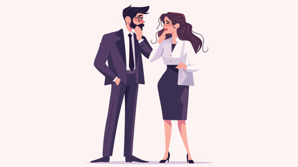 Cartoon man and woman office worker gossiping about