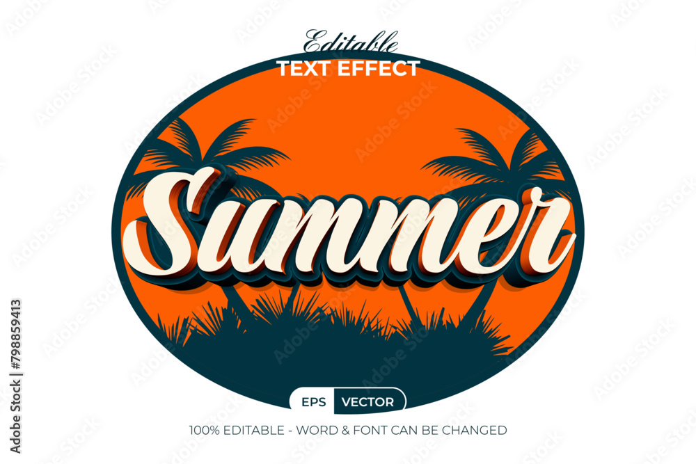Poster summer text effect 3d style. editable text effect.