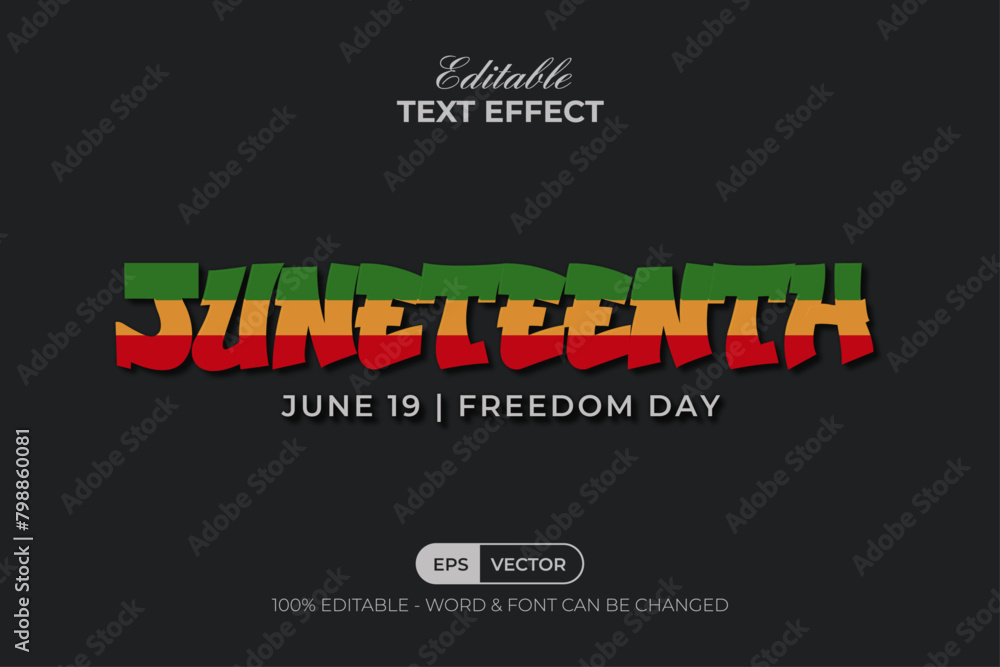Poster juneteenth text effect colorful style. editable text effect.