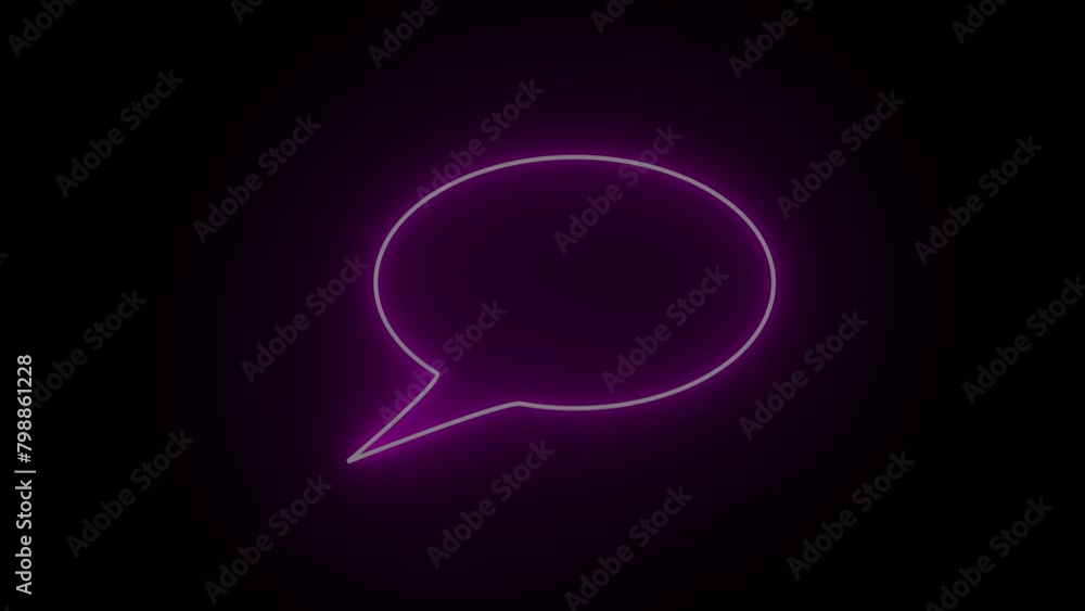 Poster neon speech bubble icon or circle empty frame animation on the black background. neon messenger line