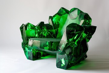 chair made of green crystals, surrealism, creative furniture design.