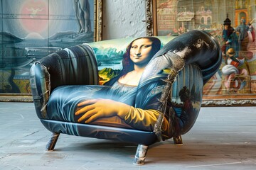chair made of mona lisa painting, surrealism, creative furniture design
