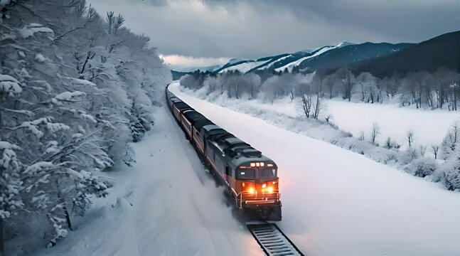 Zugfahrt durch Schneelandschaft