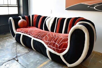 sofa made of basketball field, surrealism, creative furniture design - obrazy, fototapety, plakaty