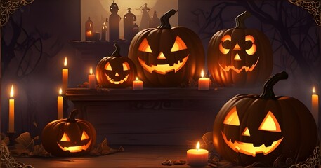 Candlelit Halloween Pumpkin at Night