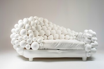 sofa made of golf ball, in the style of surrealism, creative furniture design. - obrazy, fototapety, plakaty