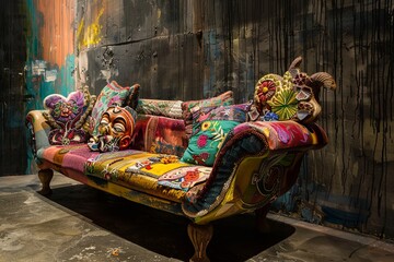 sofa made of mexican narco, surrealism, creative furniture design. - obrazy, fototapety, plakaty