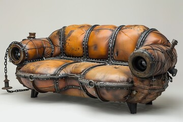 sofa made of vintage scuba diving gears, surrealism, creative furniture design - obrazy, fototapety, plakaty