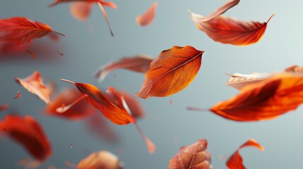 Red autumn leaves falling. 3D rendering.