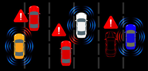 Enhanced Car Autopilot. Advanced Blind Spot Warning System and Car Autopilot for Side Lane Detection. Proactive Safety with Smart Autonomous Cars and Road Scanning. Vector.