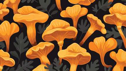 Chanterelles seamless pattern. Autumn mushrooms end - obrazy, fototapety, plakaty