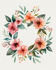 Botanical Watercolor Wreath - obrazy, fototapety, plakaty