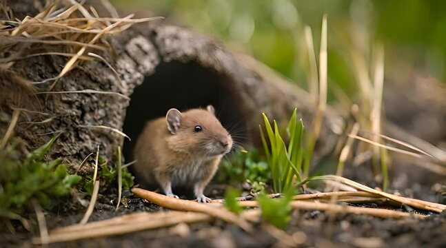 W&uuml;hlmaus streckt den Kopf aus der Erde