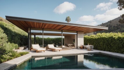 Obraz premium Beautiful modern design architecture image of home with pool. Generative AI.