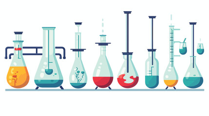 Chemical lab equipment. Glass flask beaker tube hol